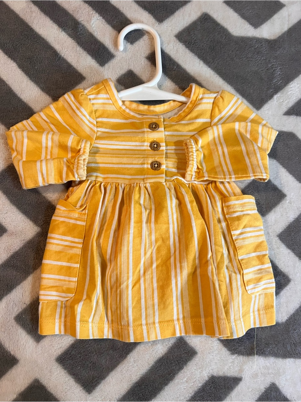 Girls' Yellow Striped Pocket Dress